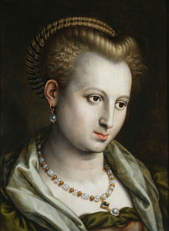 Bernaert de Rijckere - Female head turned to the right with a pearl necklace