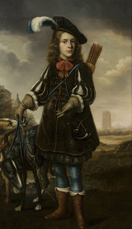 Douwe Juwes de Dowe - Portrait of a boy in a hunting attire