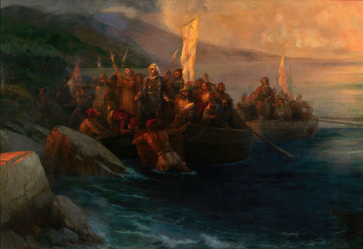 Ivan Konstantinovich Aivazovsky - The Disembarkation of Christopher Columbus with Companions on Three Launches, on Friday 12th October 1492, At Sunrise, on an American Island Named San Salvador by Him on the Very Same Day