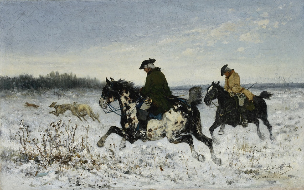 Hunting with greyhounds by Jan Chełmiński - Artvee