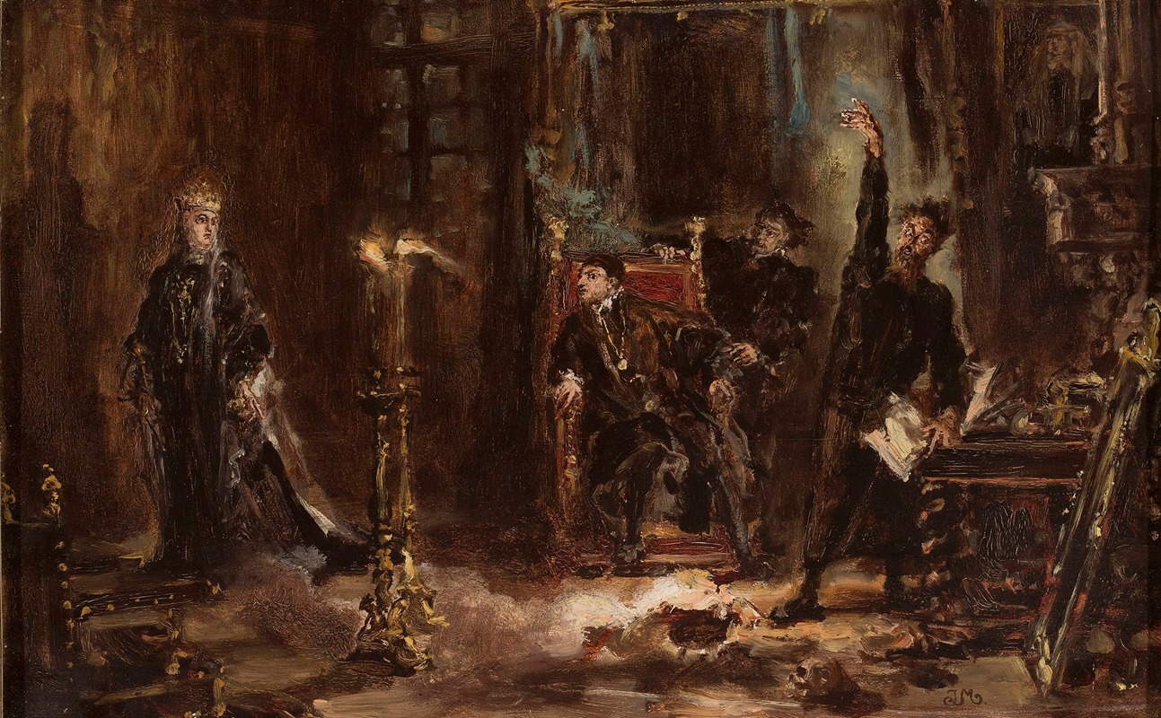 Jan Matejko - Twardowski conjuring the spirit of Barbara for Sigismund Augustus, sketch