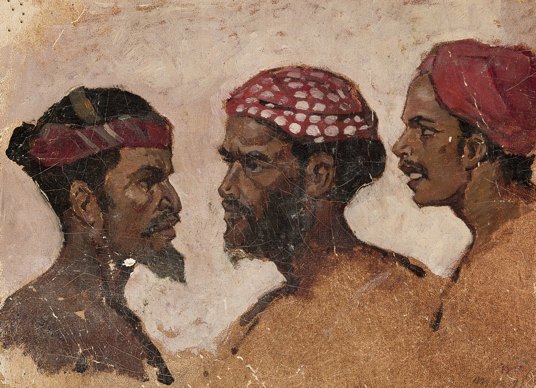 Jean Lulvès - Study of three heads (Arabs)