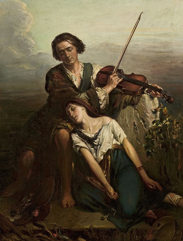 Louis Gallait - Fiddler and a Gypsy woman (Consolation)