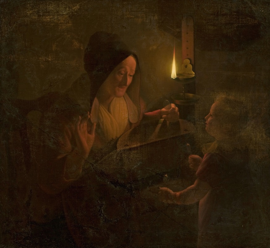 Michiel Versteegh - Figural scene by candlelight