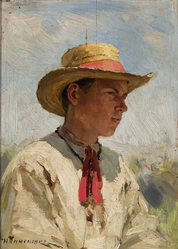 Mikołaj K. Pimonienko - Study of a young boy in a straw hat