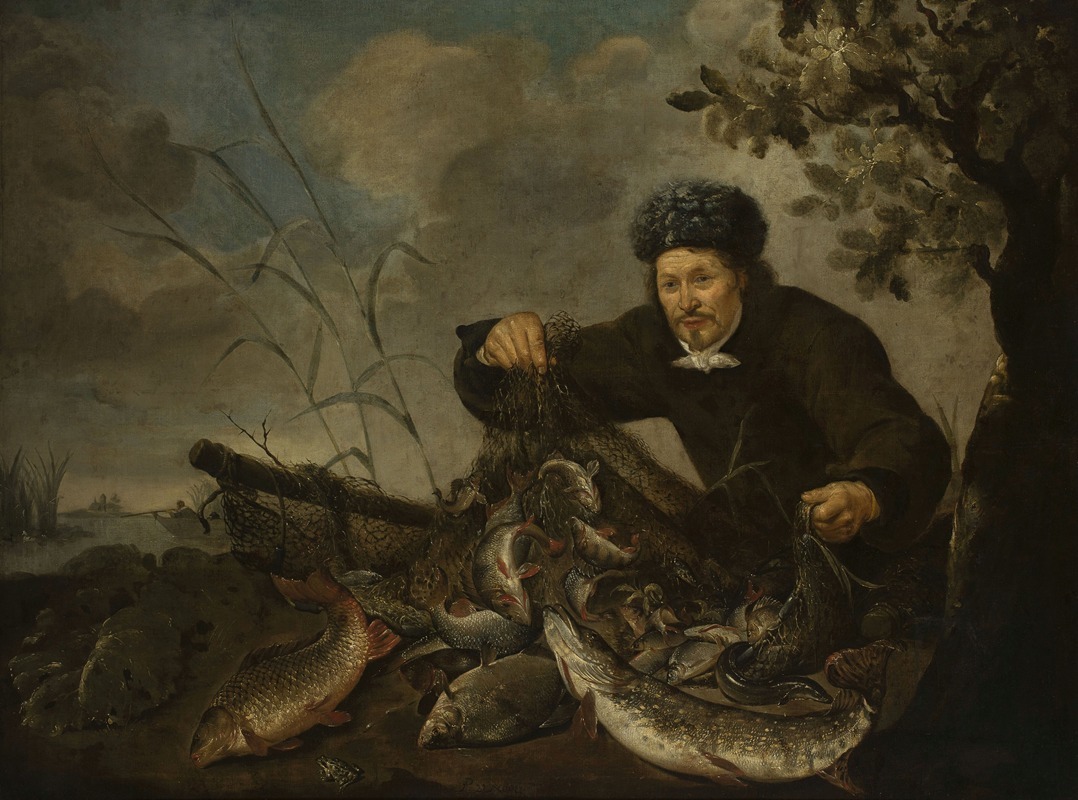 Pieter van Noort - Fisherman with fish in the net