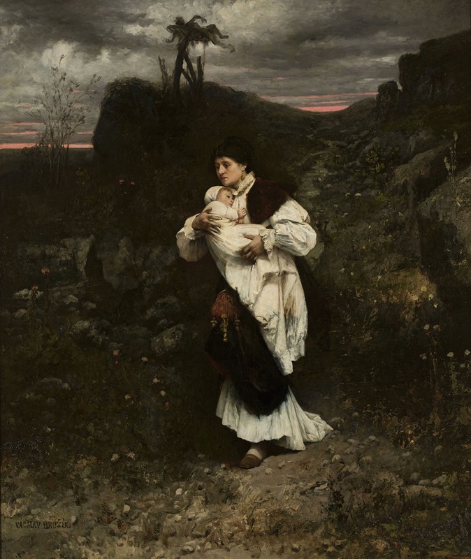 Václav Brožík - Fleeing woman with a child in her arms