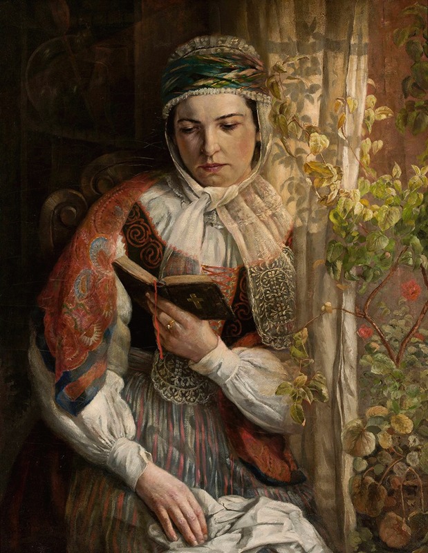 Sigmond Sokolowski - Woman in folk costume reading a book