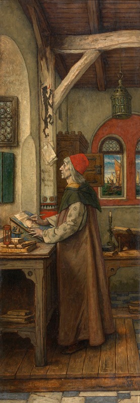 Albert Frans Lieven De Vriendt - Jacob van Maerlant Writing His Spieghel Historiael