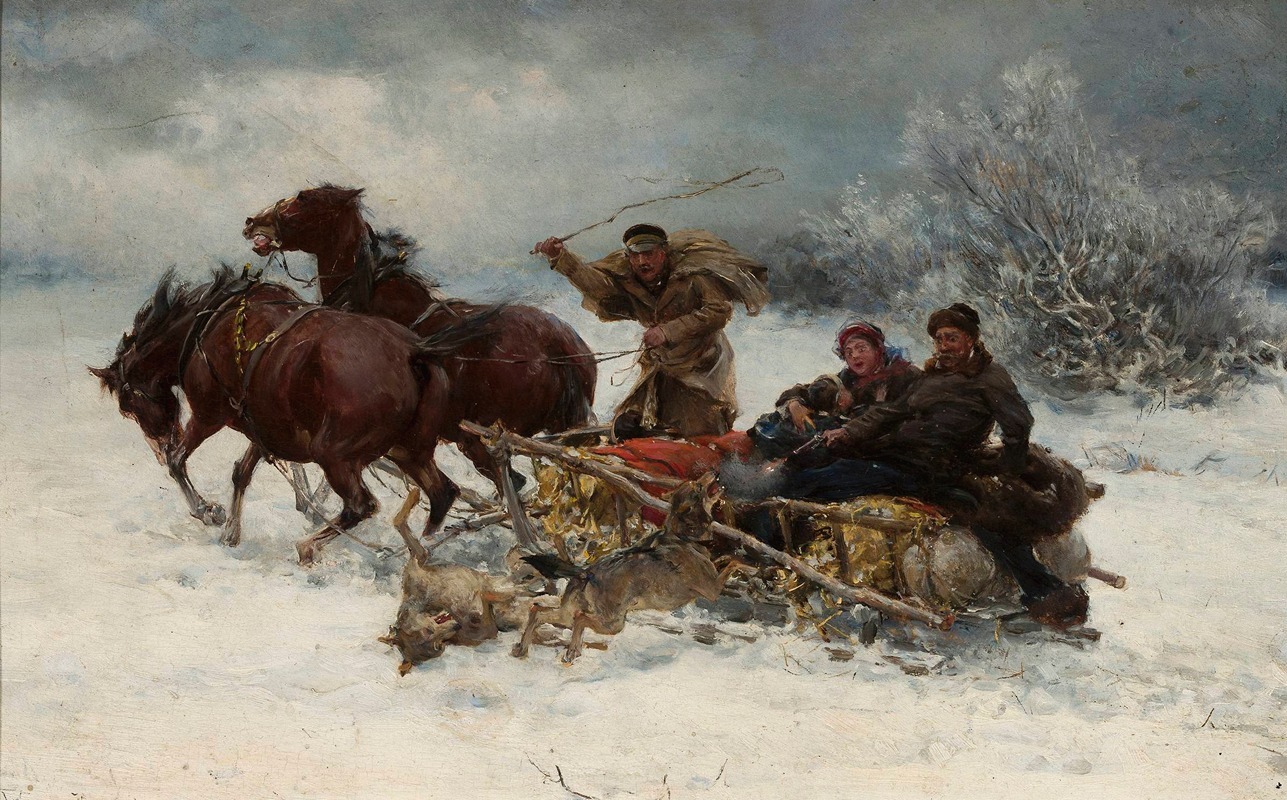 Alfred Von Wierusz-Kowalski - Wolves attacking a sleigh
