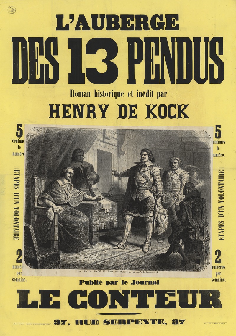 Auguste Belin - L’ Auberge des 13 treize pendus, roman historique et inédit par Henry de Kock