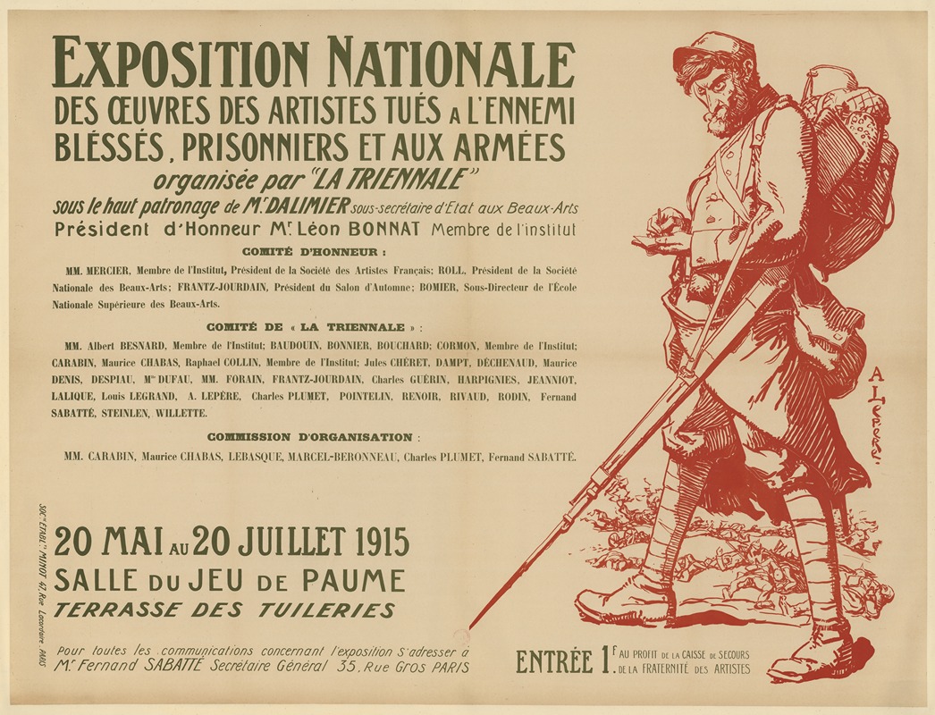 Auguste Lepère - Exposition nationale des oeuvres d’artistes tués à l’ennemi, blessés, prisonniers