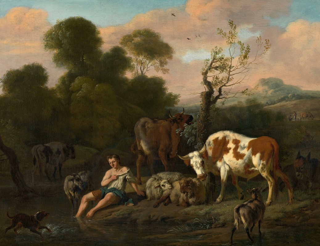 Dirck van Bergen - Landscape with a Shepherd