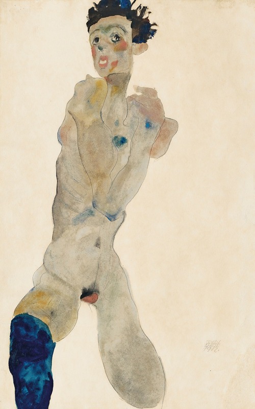 Egon Schiele - Stehender männlicher Akt mit verschränkten Armen (Selbstportrait)