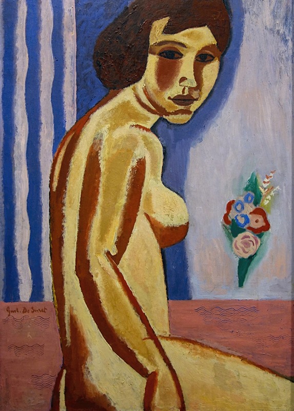 Gustave De Smet - Naked woman with flower bouquet