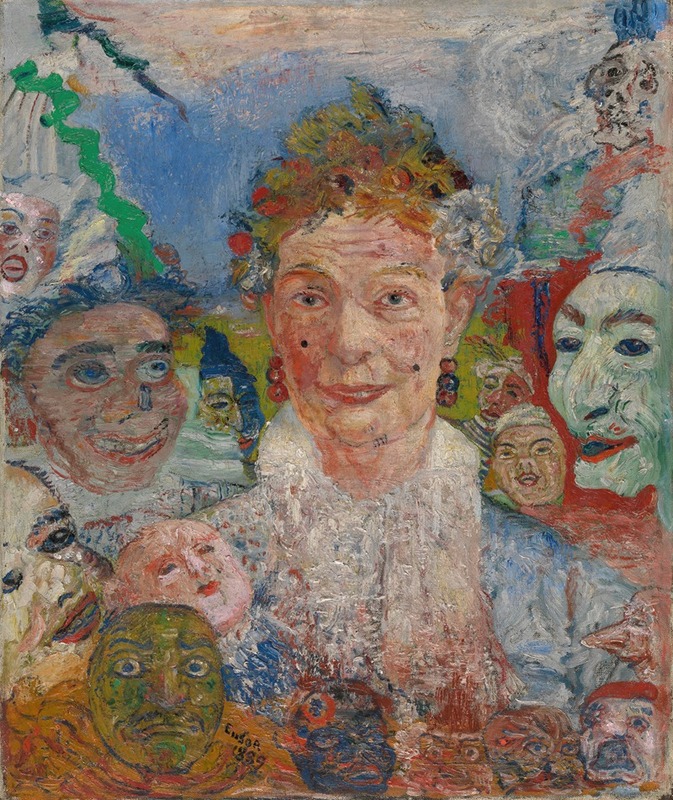 James Ensor - Old Lady with Masks