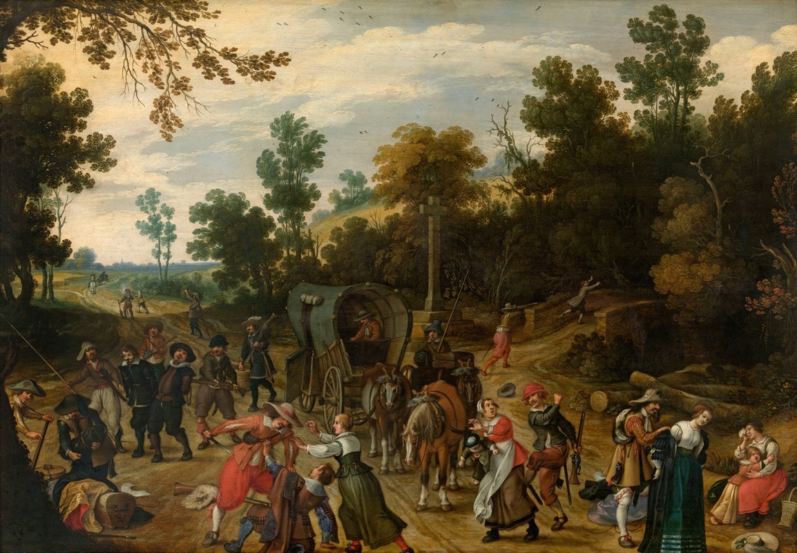 Sebastian Vrancx - Landscape with Travellers Attacked by Robbers