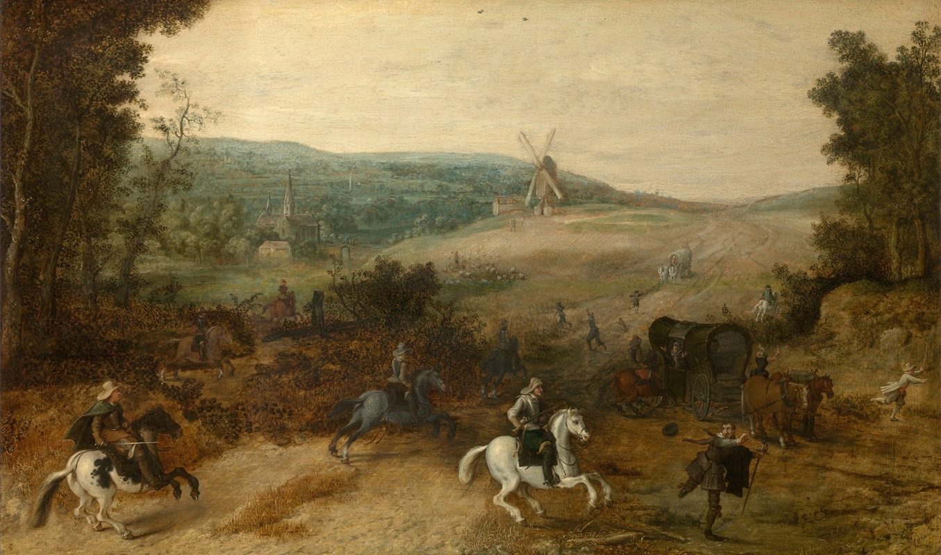Sebastian Vrancx - Landscape with Travellers Attacked by Robbers