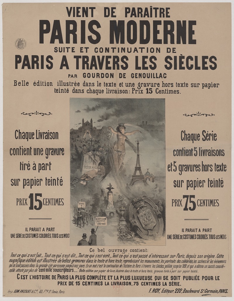 Edward Ancourt - Vient de paraitre, Paris moderne, suite et continuation de Paris à travers les siècles