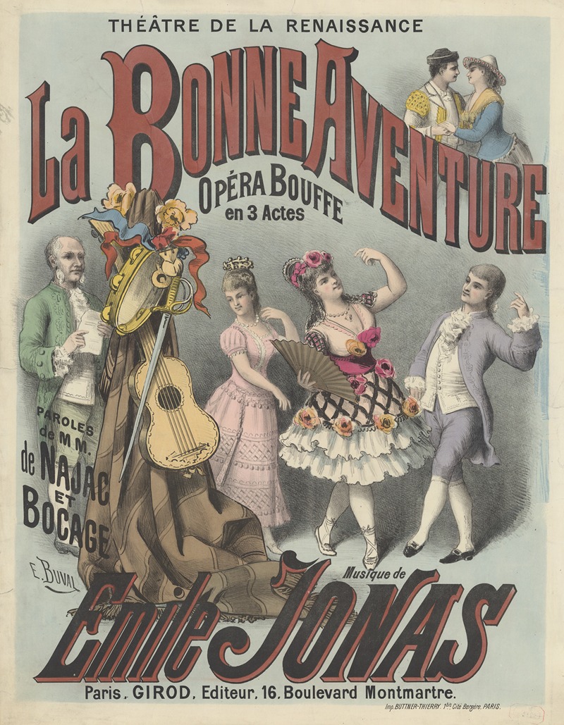 Ernest Buval - Théâtre de la Renaissance. La Bonne aventure opéra bouffe en 3 actes