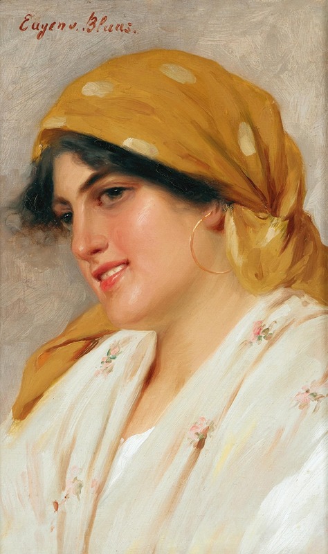 Eugen von Blaas - A Girl with a Yellow Headscarf