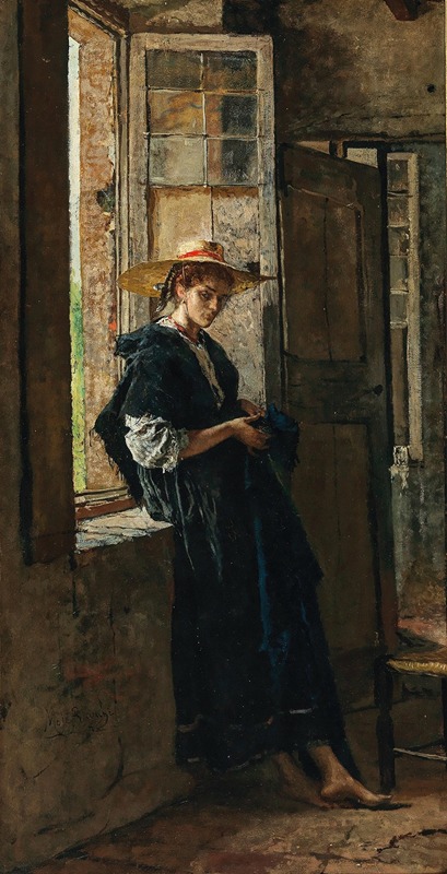 Mosè Bianchi - Lady with Strawhat by the Window