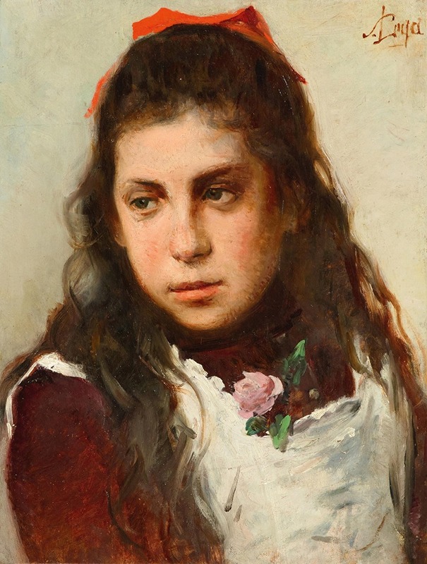 Silvestro Lega - Portrait of a Young Girl with a Red Bow,
