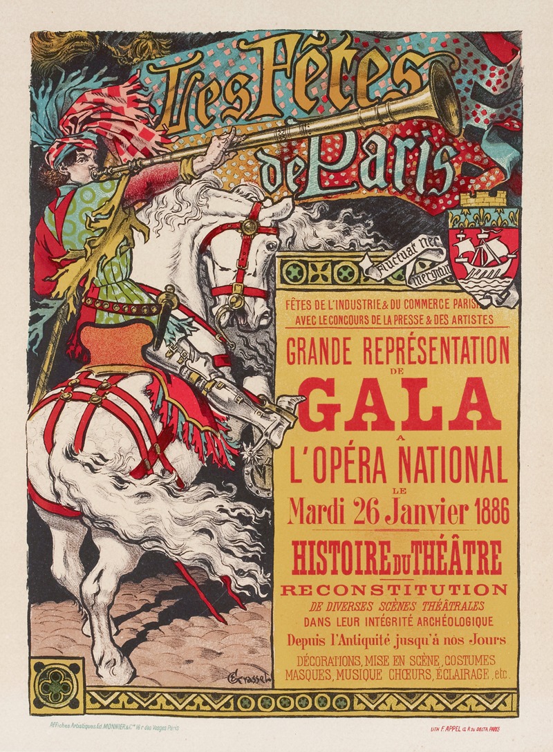 Eugène Grasset - Les Fêtes de Paris Grande Représentation de Gala à l’Opéra National le Mardi 26 Janvier 1886