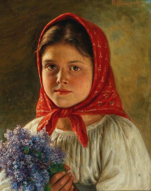 Vasili Timofeevich Timofeev - A Girl with a Bouquet of Lilacs