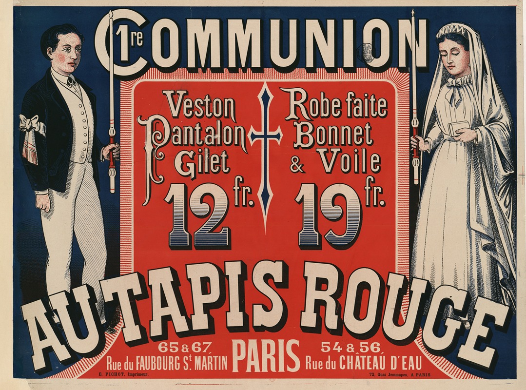 Eugène Pichot - 1ère communion. Au Tapis rouge, 65 & 67 rue du Faubourg St Martin