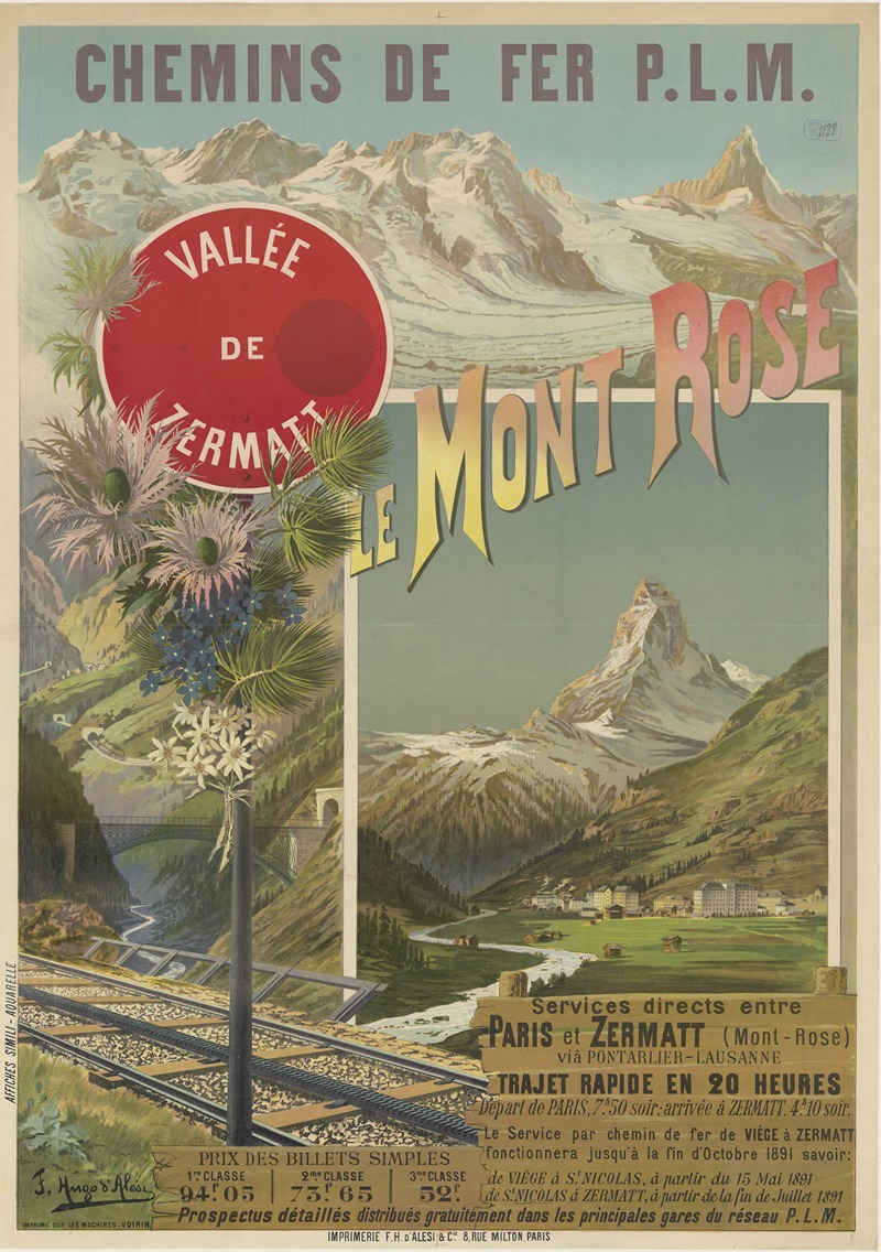 Frederic Hugo d’ Alési - Chemins de fer P. L. M. Le Mont Rose. Vallée de Zermatt