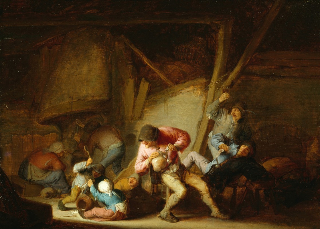 Adriaen van Ostade - Interior with Drinking Figures and Crying Children 