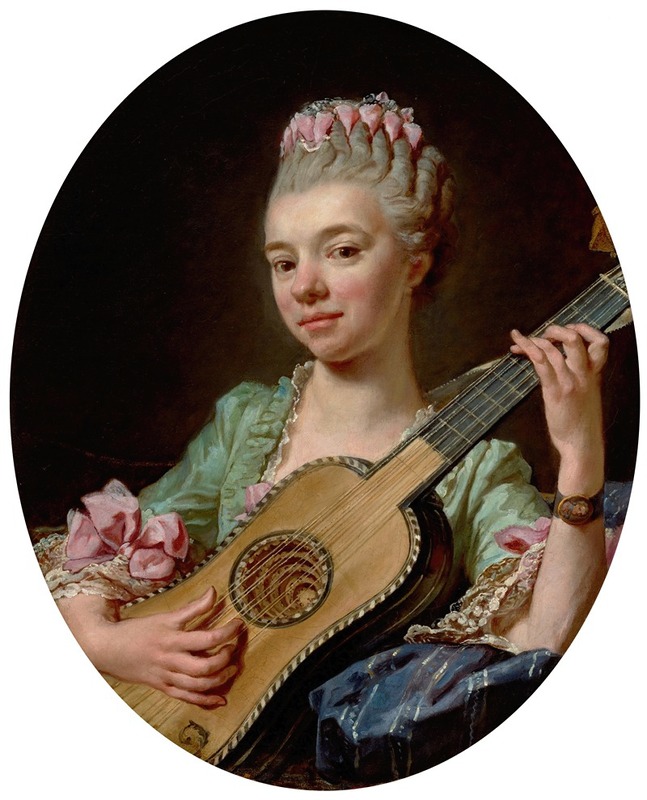 Jean Bernard Restout - Young Woman with a Guitar