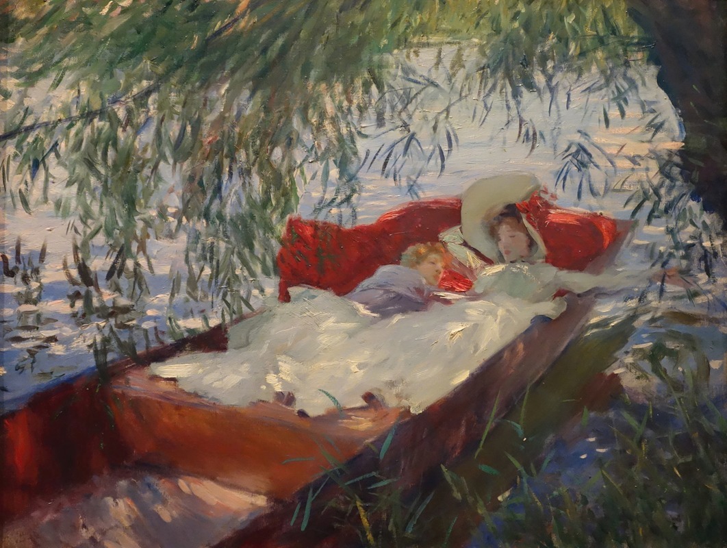 John Singer Sargent - Lady and Child Asleep in a Punt under the Willows