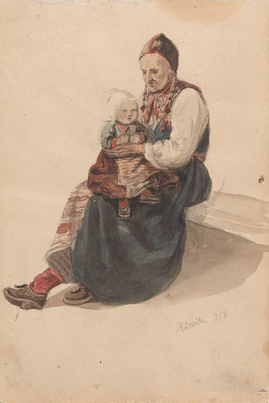 Adolph Tidemand - Kone med barn på fanget, Rättvik