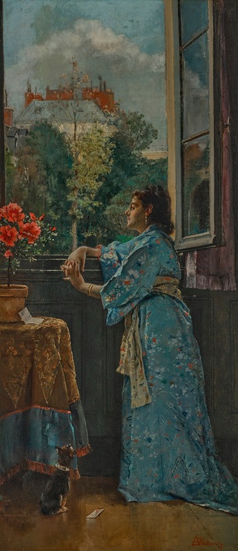 Alfred Stevens - Une femme à fenêtre (The Blue Kimono)