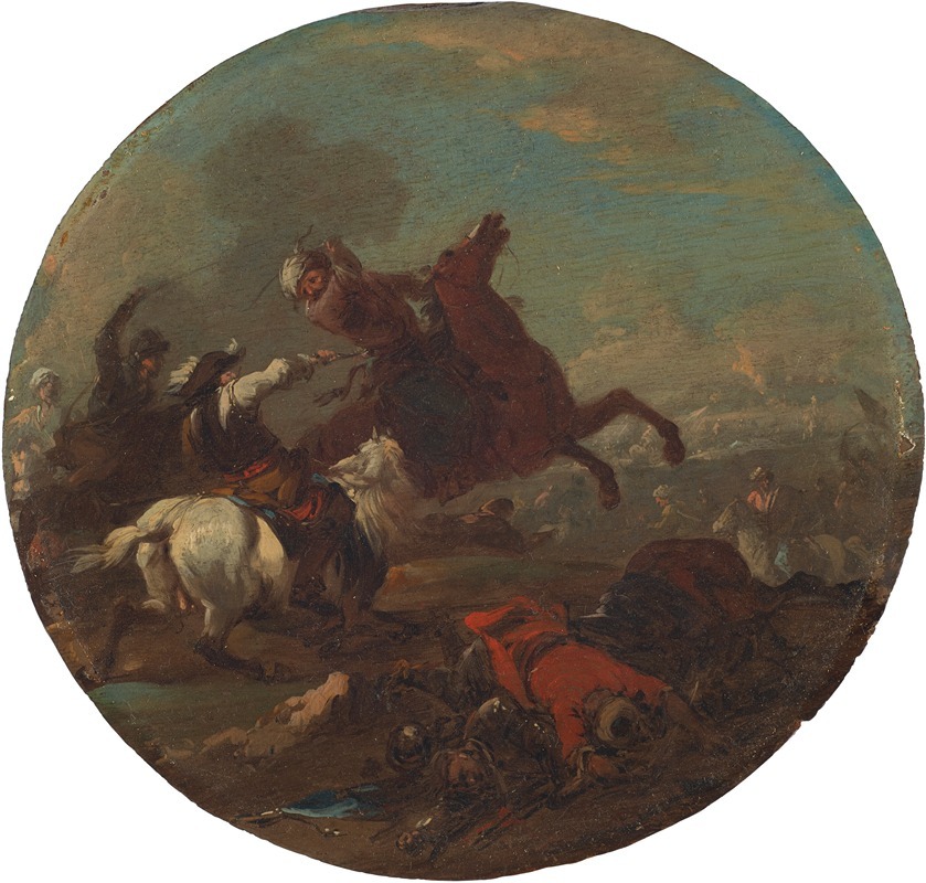 August Querfurt - A battle scene with fallen soldiers