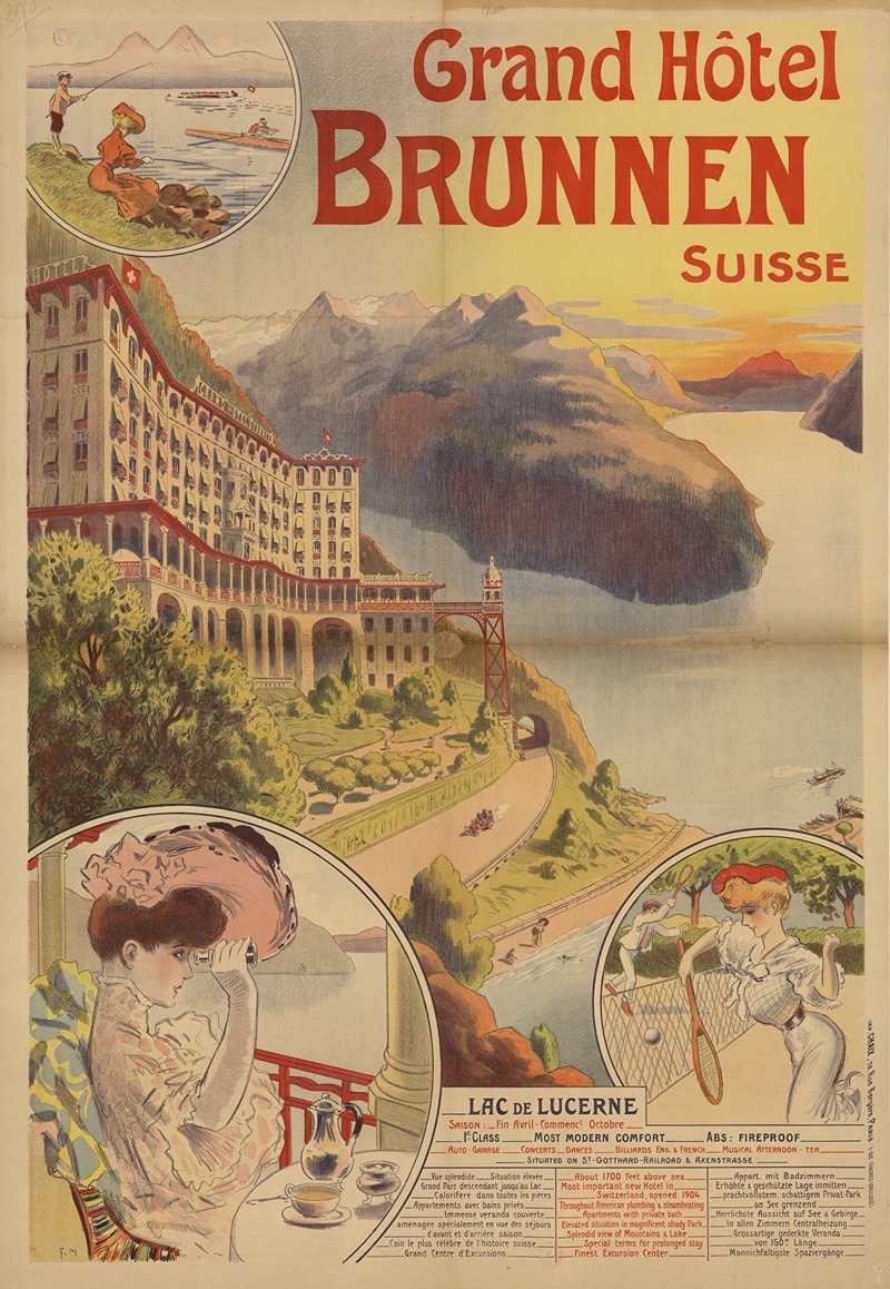 Georges Meunier - Grand Hôtel Brunnen. Suisse. Lac de Lucerne. vue splendide. coin le plus célèbre de l’histoire suisse