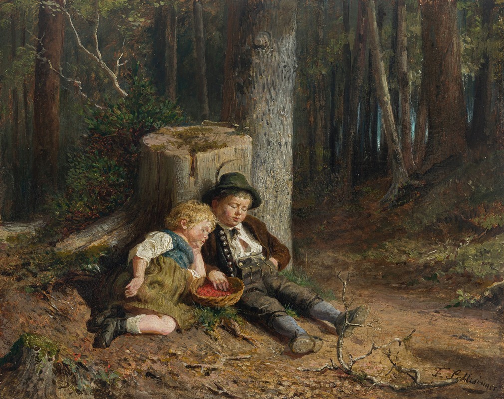 Felix Schlesinger - Beerenpflückende Kinder im Wald, eingeschlafen