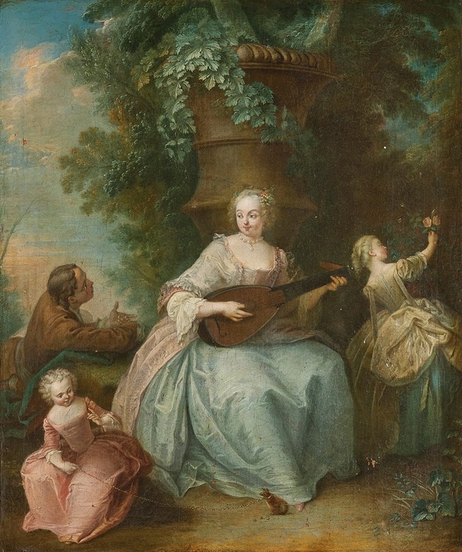 François Octavien - Jeune femme jouant d’un instrument et enfant tenant un rat