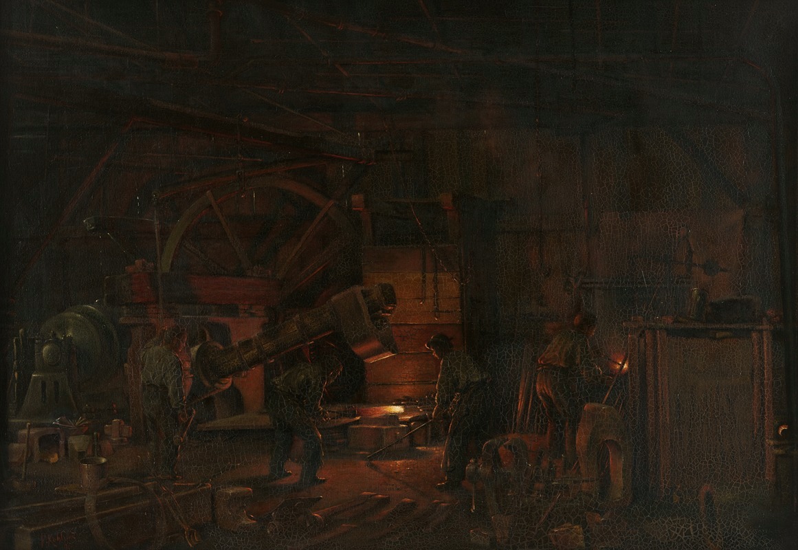 Fritz Kohlund - Faulersches Hammerwerk in Falkensteig (Höllental). Ein Hammer in Betrieb.