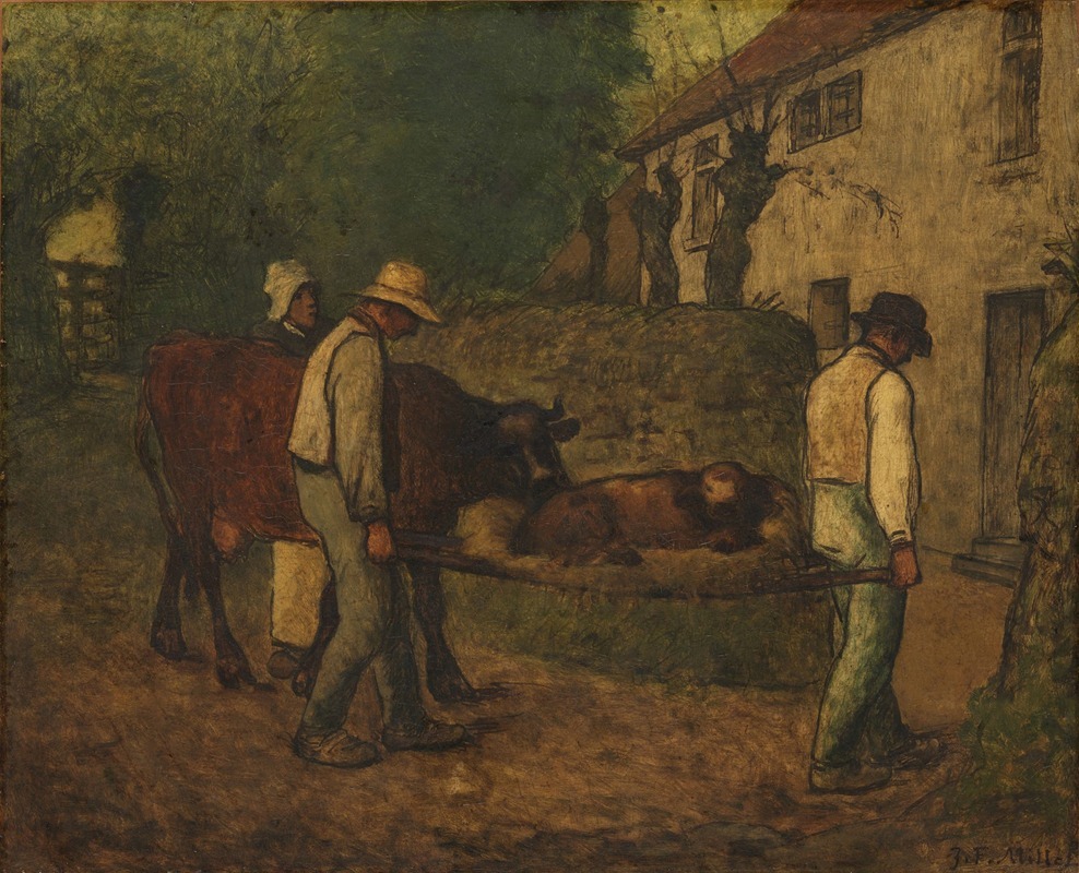 Jean-François Millet - Bringing Home the Calf Born in the Fields, begun