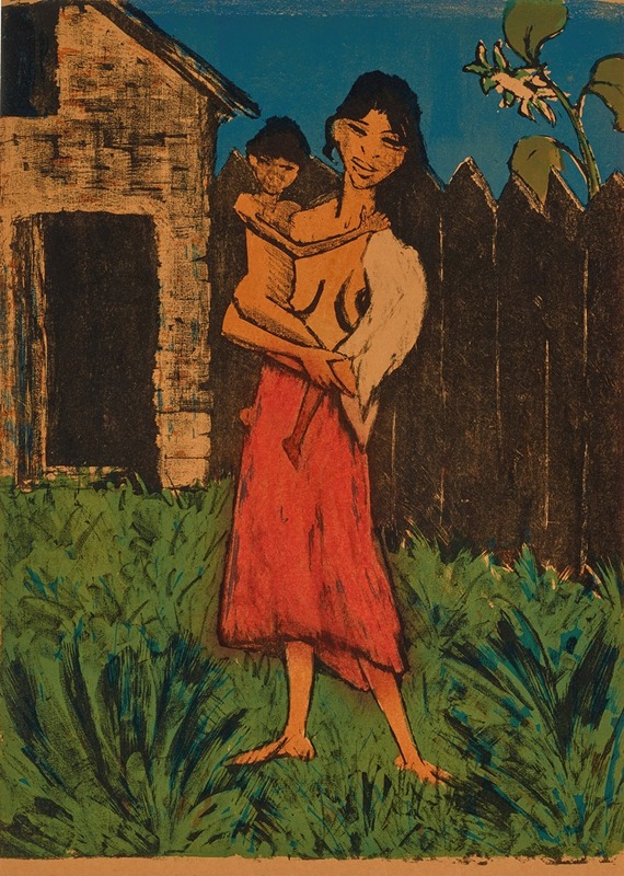 Otto Mueller - Stehende Zigeunerin mit Kind auf dem Arm, from Zigeuner