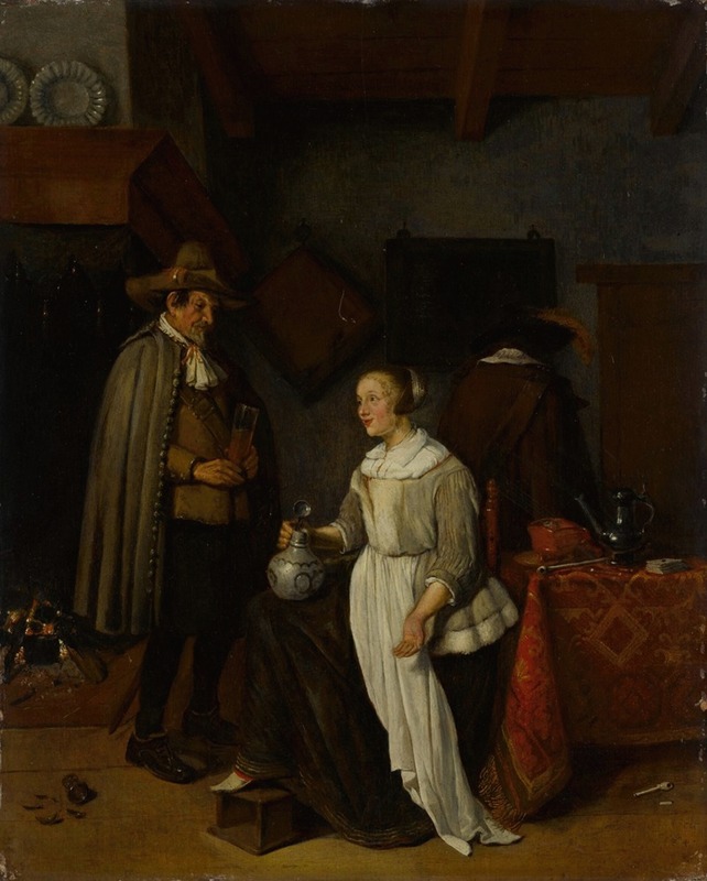 Quirijn Van Brekelenkam - Soldier drinking with a young woman in an inn