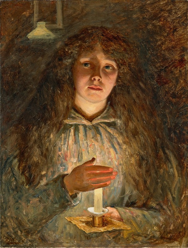 Robert Jobling - Portrait of Annie, the artist’s wife, holding a candle