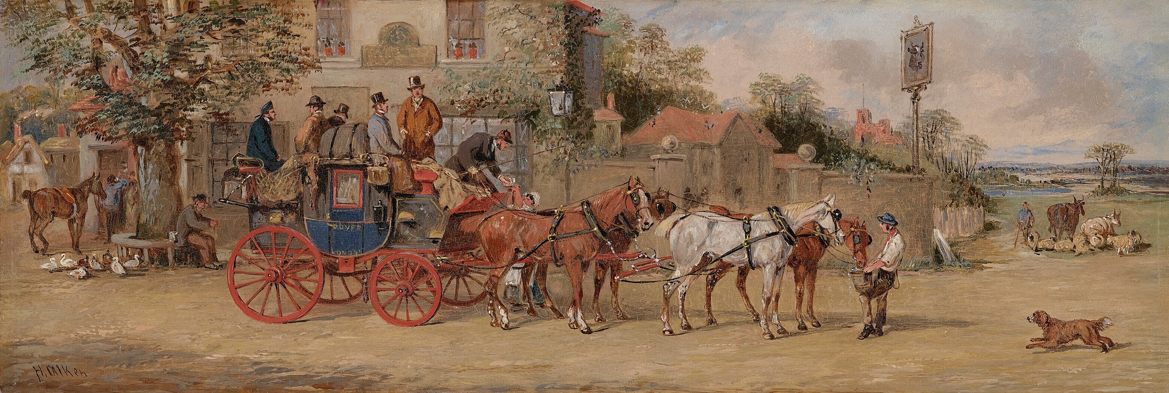 Samuel Henry Alken - The London-Dover mail coach halting for refreshments outside an Inn