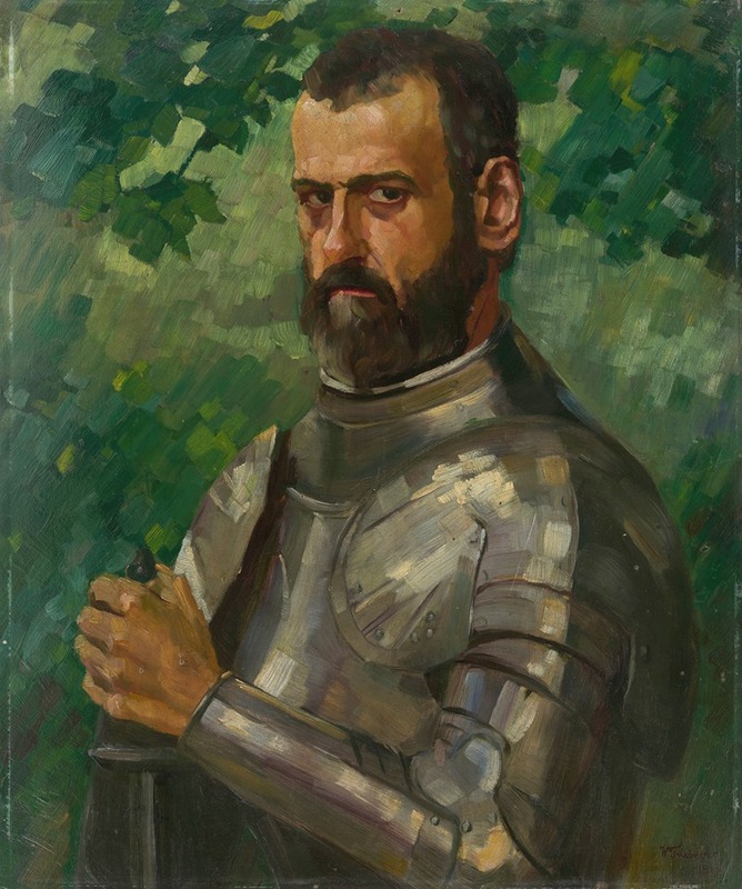 Wilhelm Trübner - Half-length Portrait of a Man in Armor