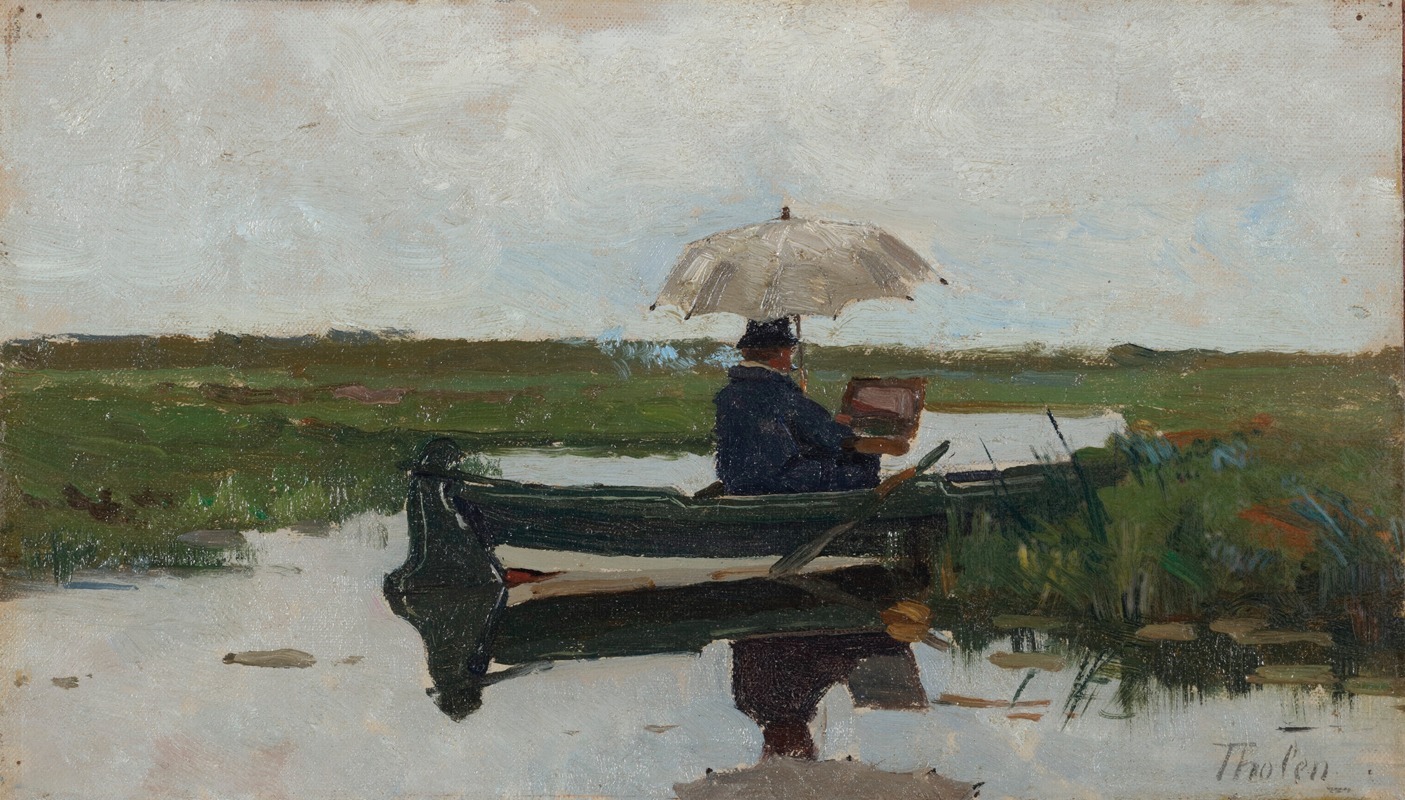 Willem Bastiaan Tholen - A painter at work in a boat, possibly the artist Paul Joseph Constantin Gabriël
