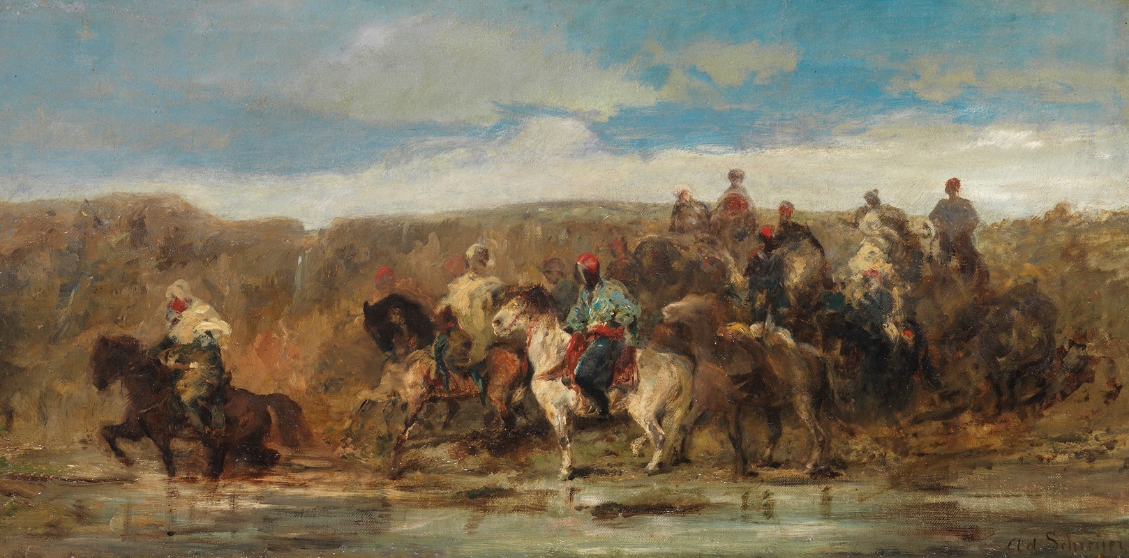 Adolf Schreyer - Arabische Reiter am Fluss