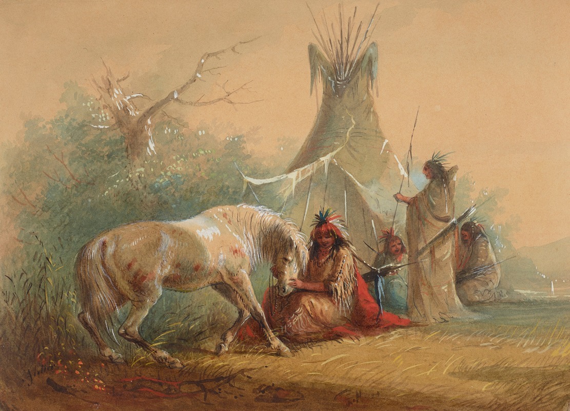Alfred Jacob Miller - Indian Caressing his Horse